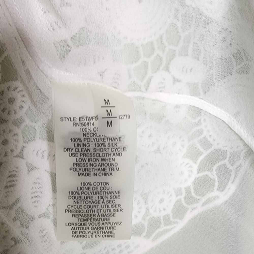 Elie Tahari Crochet Overlay Top Ivory Sleeveless Cotton Silk Boho Preppy Cottage - Picture 4 of 8